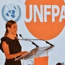 Amina Khalil delivers her address at the event.