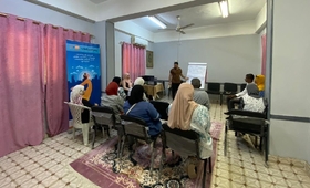 A refresher training for caseworkers at the Sudan Safe Space.