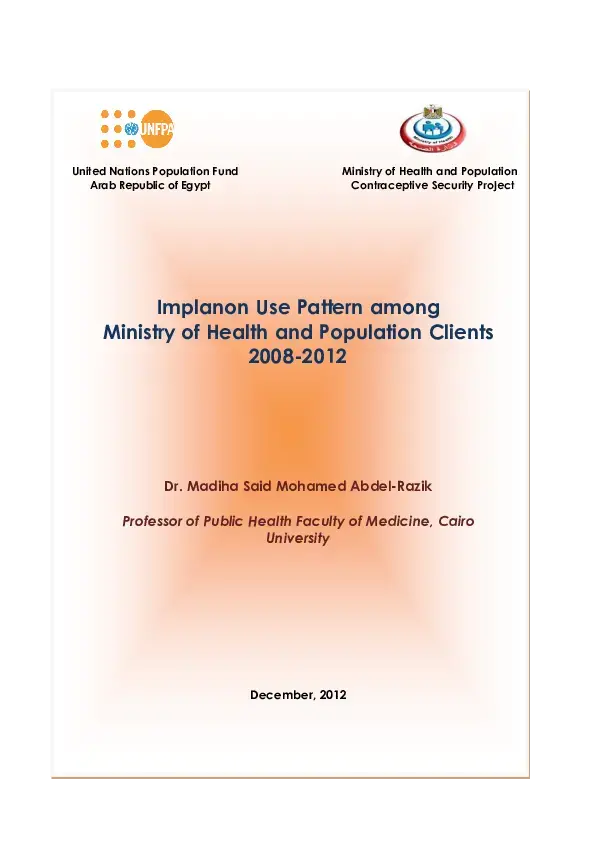 Implanon Use Pattern among Ministry of Health and Population Clients 2008-2012