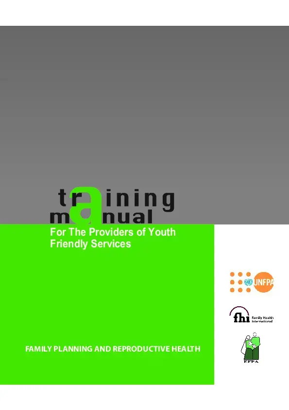 Training Manual for the Providers of Youth Friendly Services